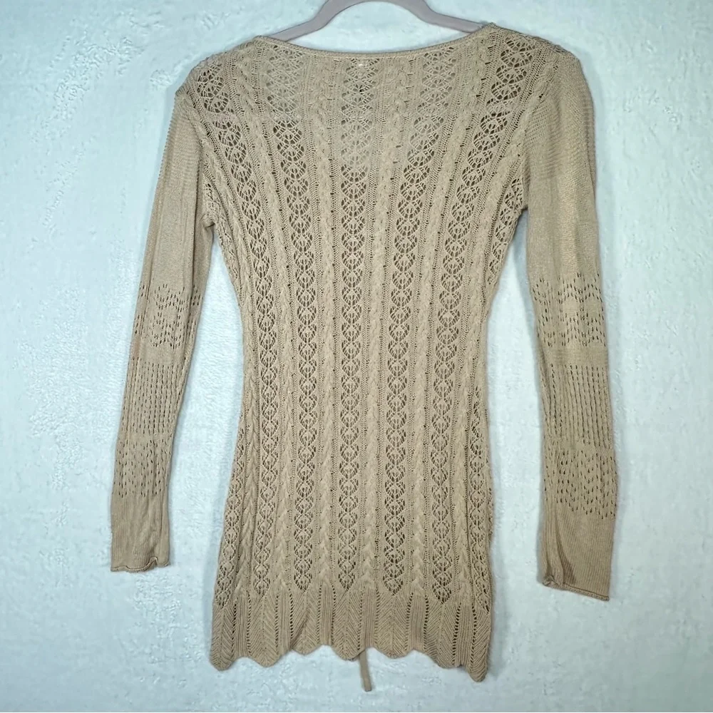 Women’s Crotchet‎ Top Cotton Blend Long Sleeve Pointelle Knit Size S Y2K Style